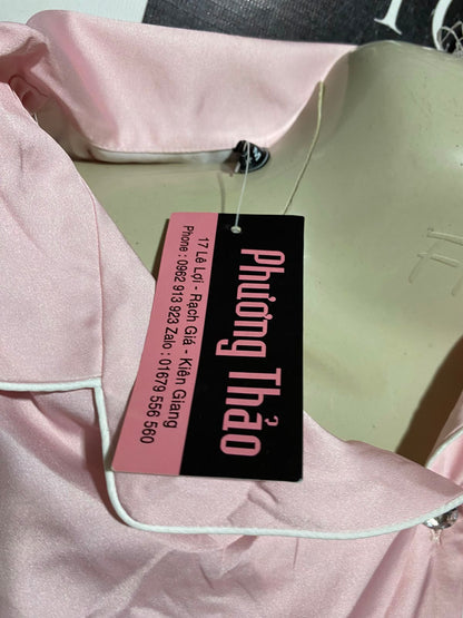 PHUONG THAO |M| B36| LADIES PINK SATIN NIGHTWEAR 2-PIECE PJS SET (SHORT-SLEEVE SHIRT & SHORTS)