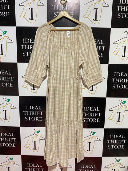 ANKO |L| BUST 20| B36| LADIES BEIGE GINGHAM CHECKERED MIDAXI DRESS