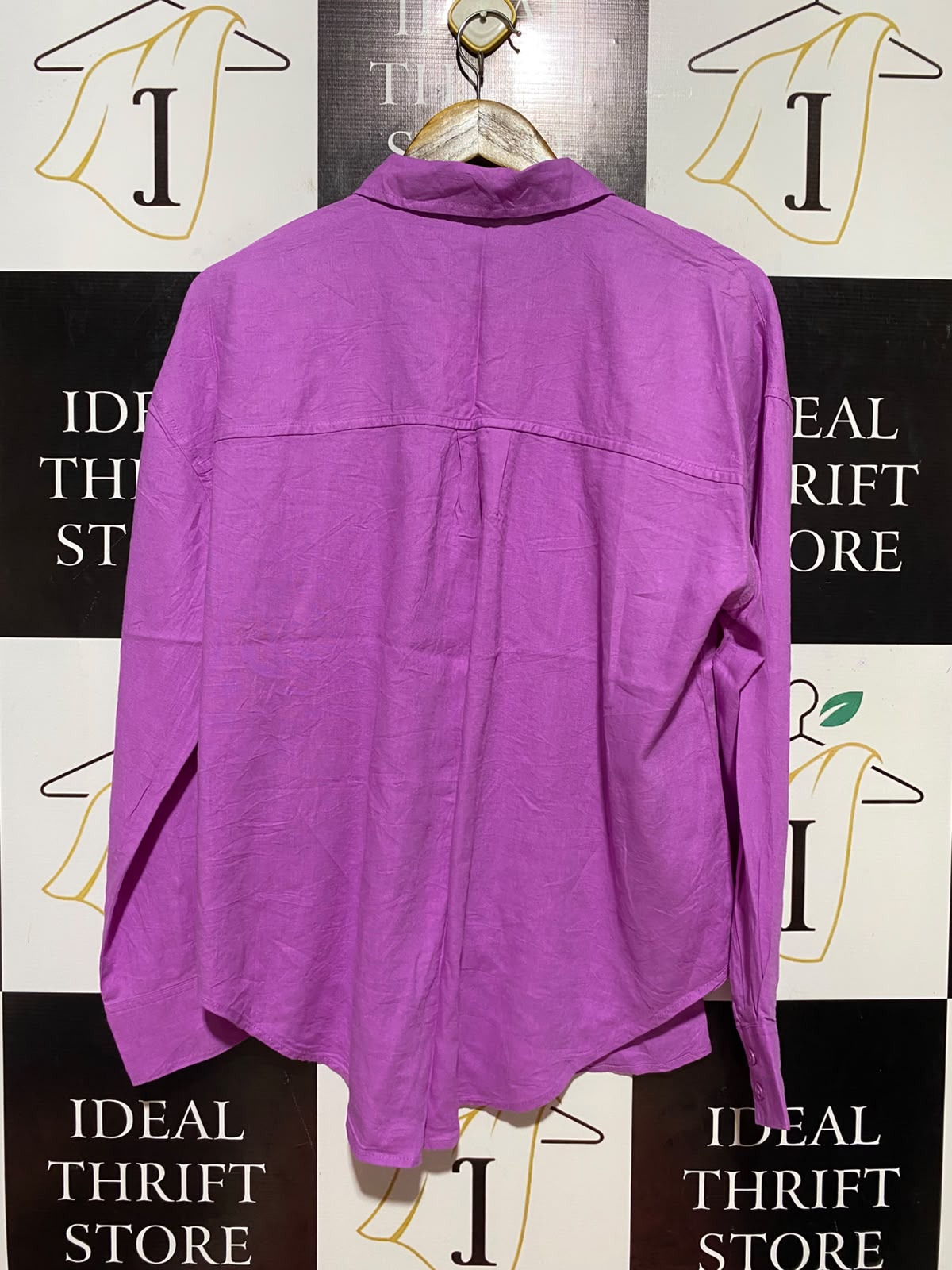 SPORTS GIRL |XL| BUST 23| B36| MAGENTA PURPLE LINEN RICH LONG-SLEEVE BUTTON-DOWN SHIRT
