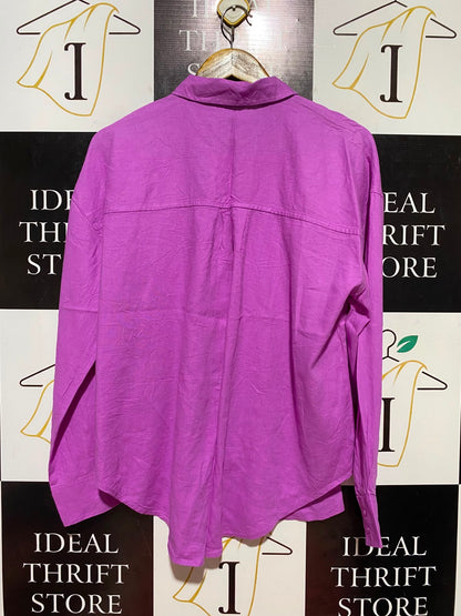 SPORTS GIRL |XL| BUST 23| B36| MAGENTA PURPLE LINEN RICH LONG-SLEEVE BUTTON-DOWN SHIRT