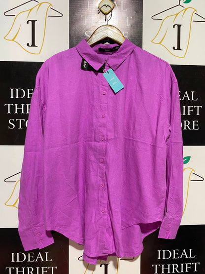 SPORTS GIRL |XL| BUST 23| B36| MAGENTA PURPLE LINEN RICH LONG-SLEEVE BUTTON-DOWN SHIRT