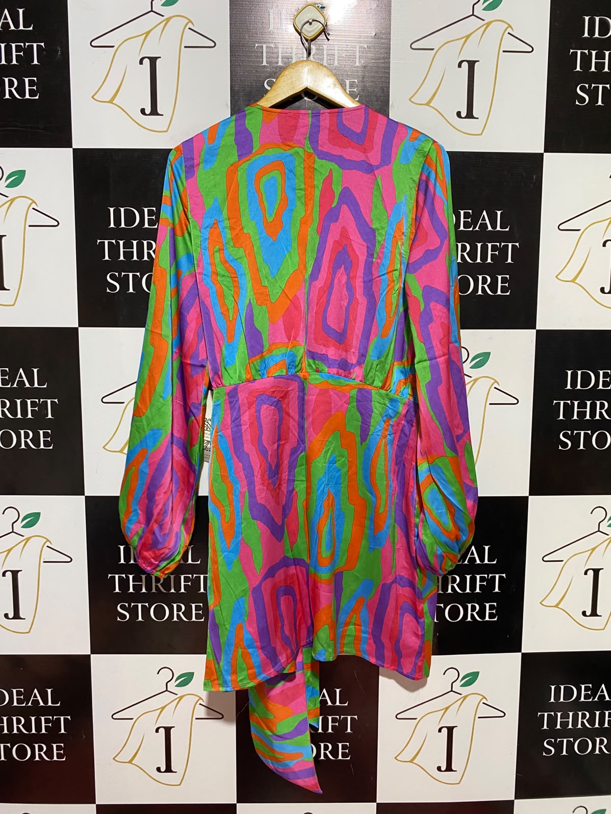 NEVER FULLY DRESSED |L| BUST 20| B36| MULTICOLOUR PSYCHEDELIC PRINT WRAP MINI DRESS