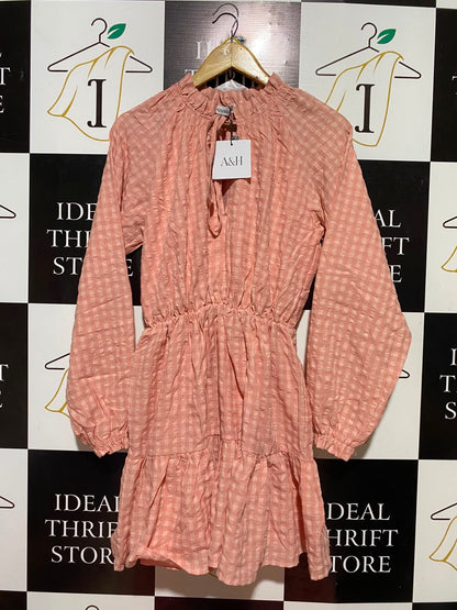 ATMOS & HERE |M| BUST 18| B36| PEACH GINGHAM CHECKERED MINI DRESS