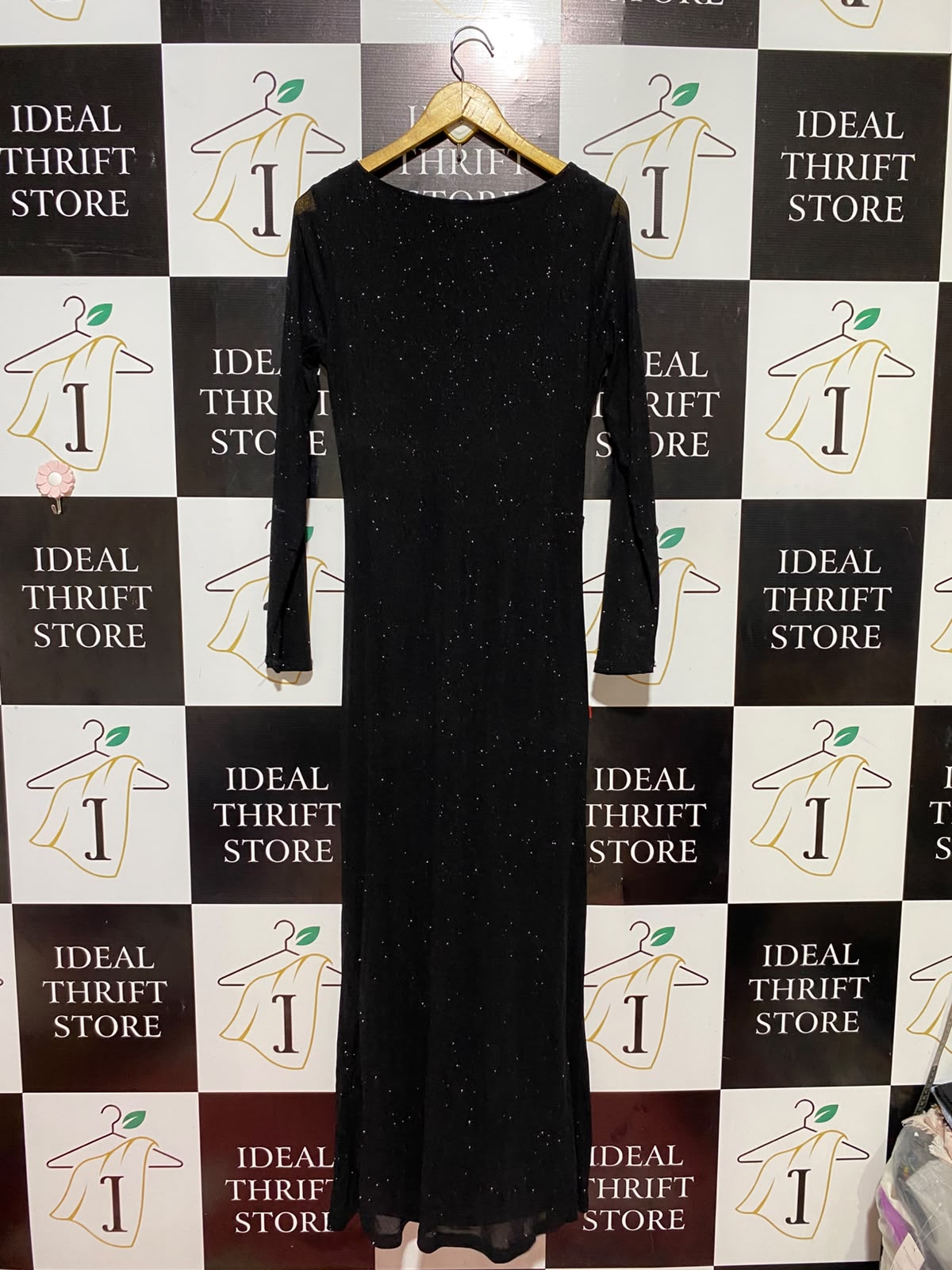 CANDOLATE |M| BUST 18| B36| BLACK GLITTERY COLD-SHOULDER MAXI DRESS