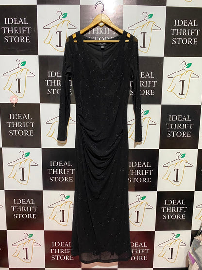 CANDOLATE |M| BUST 18| B36| BLACK GLITTERY COLD-SHOULDER MAXI DRESS