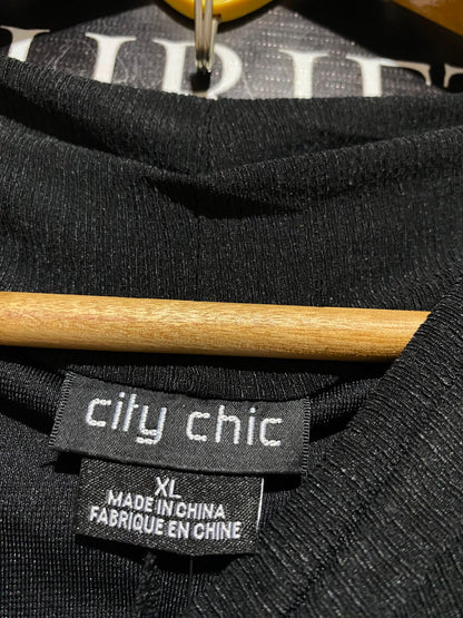 CITY CHIC |XL| BUST 22| B36| BLACK DRAPED LONG-SLEEVE MIDAXI DRESS