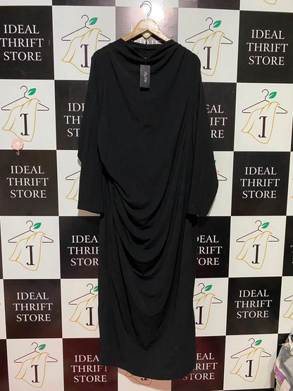 CITY CHIC |XL| BUST 22| B36| BLACK DRAPED LONG-SLEEVE MIDAXI DRESS