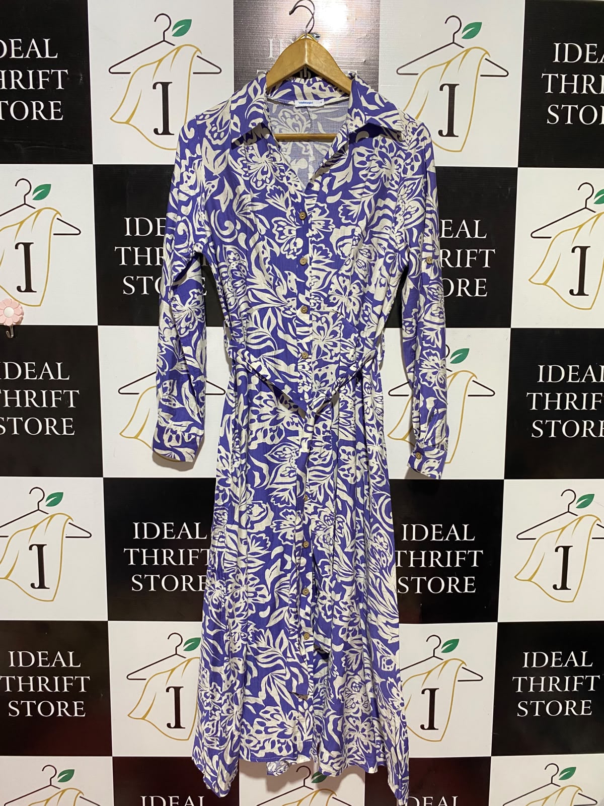 VALLEY GIRL |M| BUST 18| B36| PURPLE FLORAL BUTTON-DOWN MIDI SHIRT DRESS WITH BELT