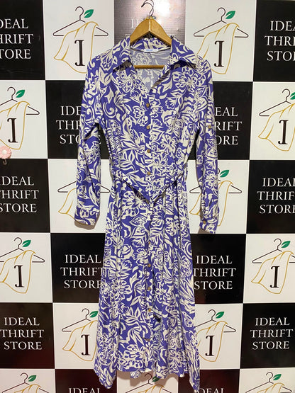 VALLEY GIRL |M| BUST 18| B36| PURPLE FLORAL BUTTON-DOWN MIDI SHIRT DRESS WITH BELT