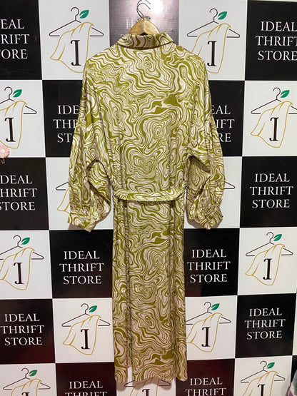 ST MRLO |L| BUST FREE| B36| OLIVE GREEN ABSTRACT MARBLE SHIRT DRESS WITH BELT