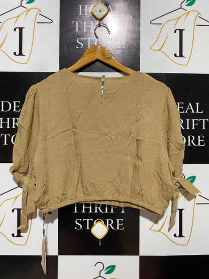 SHEIN MOTF |M| BUST 20| B36| BEIGE SWISS DOT TIE-SLEEVE TOP