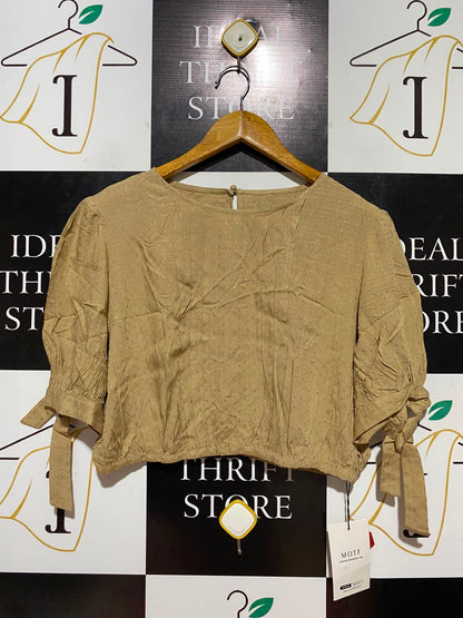SHEIN MOTF |M| BUST 20| B36| BEIGE SWISS DOT TIE-SLEEVE TOP