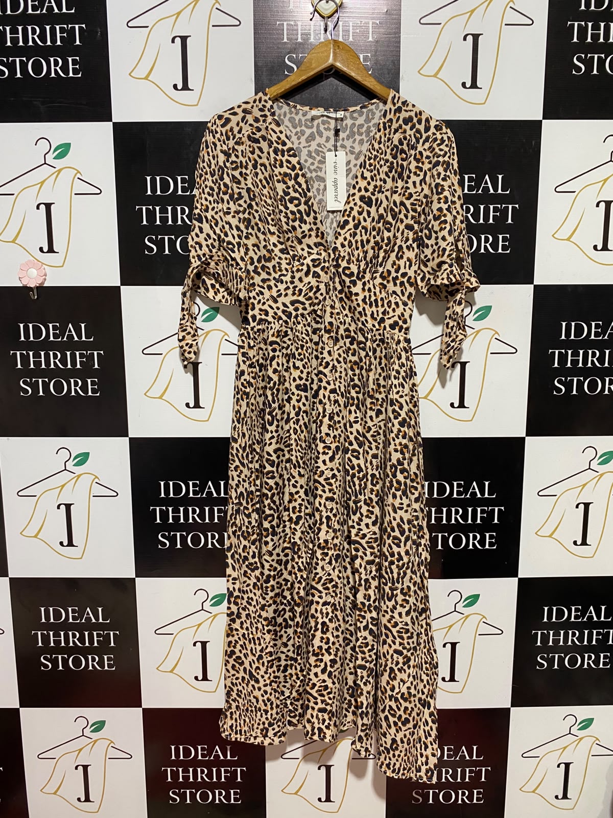 VINE APPAREL |S| BUST 17| B36| WOMEN'S LEOPARD PRINT BUTTON-DOWN MIDI DRESS