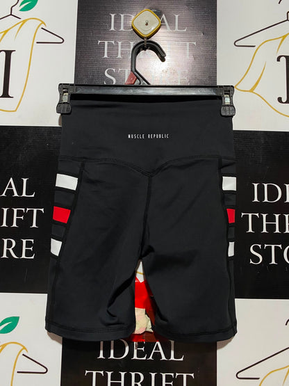 MUSCLE |XS| WAIST 22| B36| HIGH-WAISTED Active BIKE SHORTS WITH COLORBLOCK PANEL