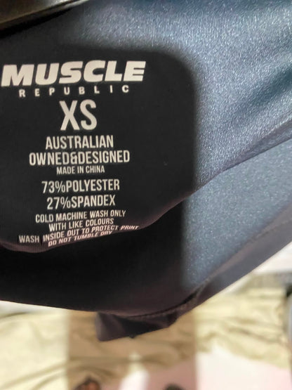 MUSCLE |XS| WAIST 22| B36| HIGH-WAISTED Active BIKE SHORTS WITH COLORBLOCK PANEL