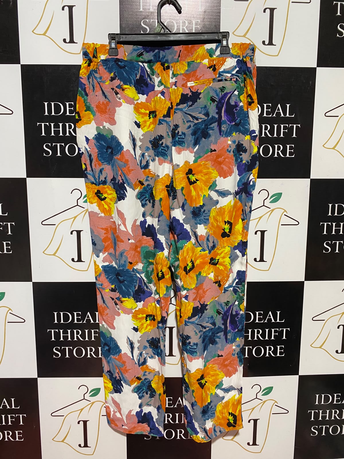 |XXL| WAIST 35| B36| VIBRANT FLORAL PRINT STATEMENT TROUSERS - MULTICOLOR