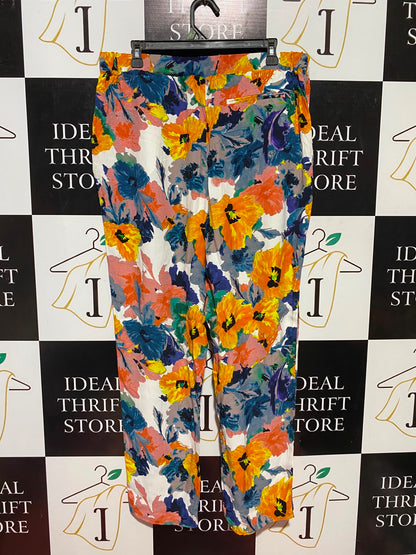 |XXL| WAIST 35| B36| VIBRANT FLORAL PRINT STATEMENT TROUSERS - MULTICOLOR