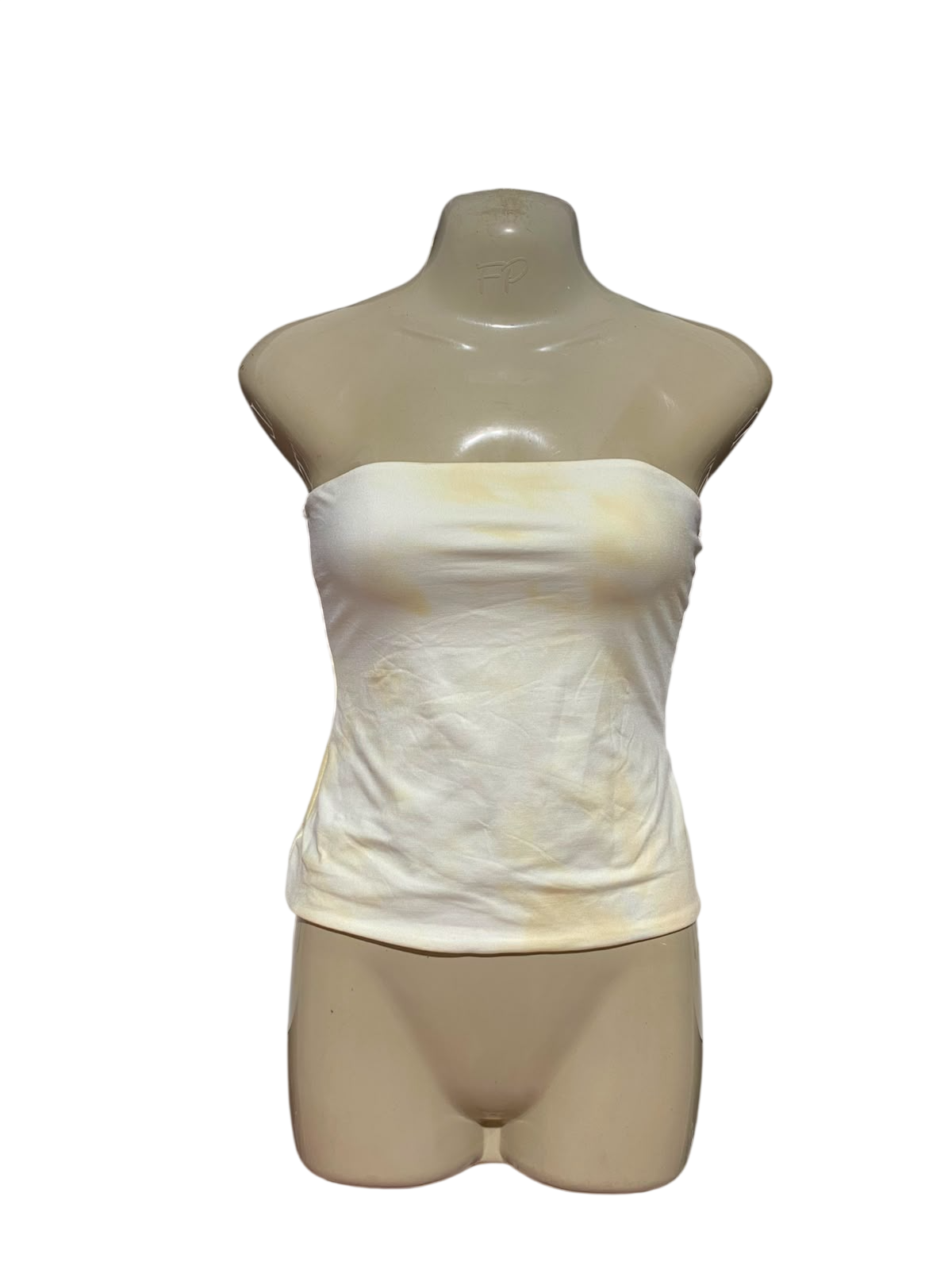 BERSHKA |M| BUST 15| B36| CHIC SOFT TIE-DYE TUBE TOP - WHITE AND YELLOW STRAIGHT NECKLESS STRApless TANK TOP FOR WOMEN
