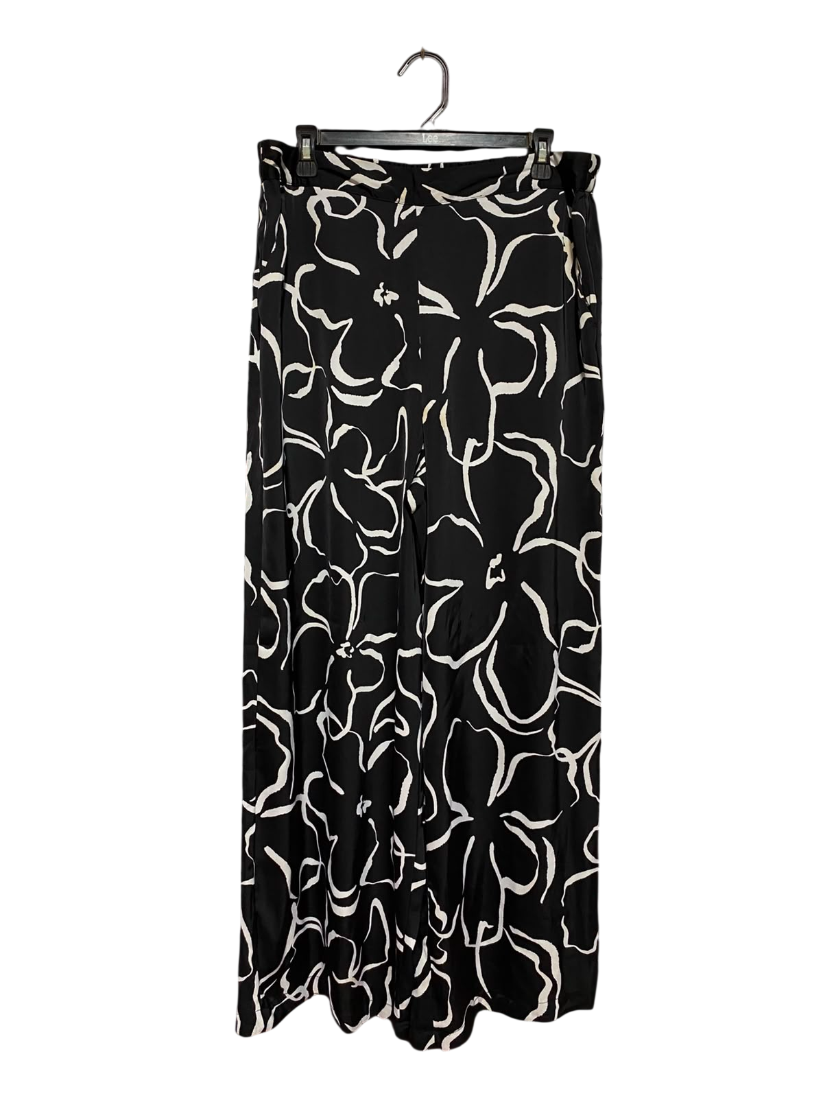 ANKO |XL| WAIST 34| B36| ELEGANT BLACK AND WHITE FLORAL PRINT WIDE-LEG PANTS - HIGH-WAISTED STYLISH TROUSERS FOR WOMEN