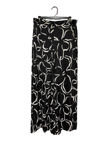 ANKO |XL| WAIST 34| B36| ELEGANT BLACK AND WHITE FLORAL PRINT WIDE-LEG PANTS - HIGH-WAISTED STYLISH TROUSERS FOR WOMEN