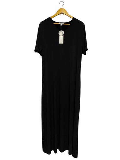 BASIC THREADZ |XL| BUST 22| B36| WOMEN'S CLASSIC SOLID BLACK V-NECK MAXI T-SHIRT DRESS WITH SHORT SLEEVES
