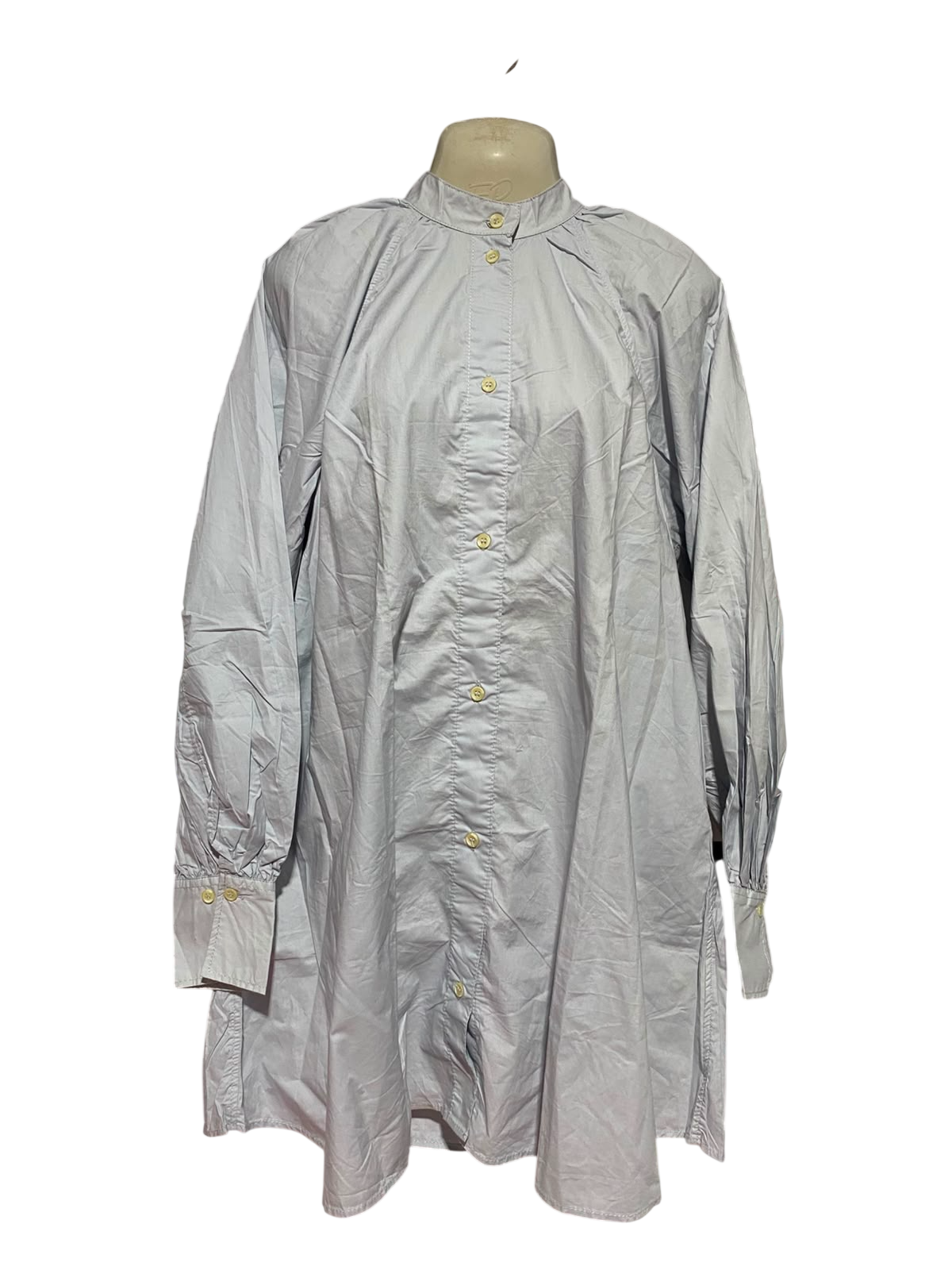 H&M |L| BUST 21| B37| LIGHT COBALT GREY MANDARIN COLLAR BUTTON FRONT TUNIC DRESS LONG SLEEVE OVERSIZED SHIRTDRESS