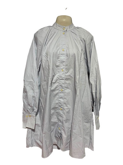 H&M |L| BUST 21| B37| LIGHT COBALT GREY MANDARIN COLLAR BUTTON FRONT TUNIC DRESS LONG SLEEVE OVERSIZED SHIRTDRESS