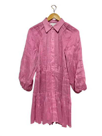WITCHERY |M| BUST 18| B37| MAUVE PINK TIERED SHIRT DRESS BUTTON UP LONG BALLOON SLEEVE CRINKLE MINI SHIRTDRESS