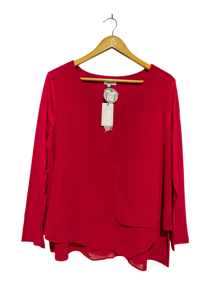 BASICS THREADZ |L| BUST 22| B37| RED LAYERED BLOUSE LONG SLEEVE V-NECK FLOWY TUNIC TOP