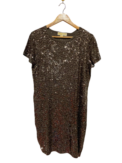 MICHAEL |L| BUST 19| B37| BLACK SEQUIN MINI DRESS SHORT SLEEVE GLAM PARTY HOLIDAY COCKTAIL SHIFT DRESS