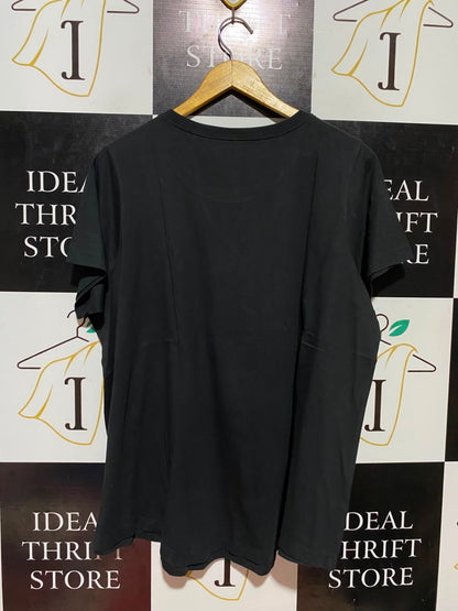 NIKE |XL| BUST 24| B37| BLACK SHORT SLEEVE T-SHIRT EMBROIDERED WHITE SWOOSH LOGO CLASSIC ATHLETIC TOP
