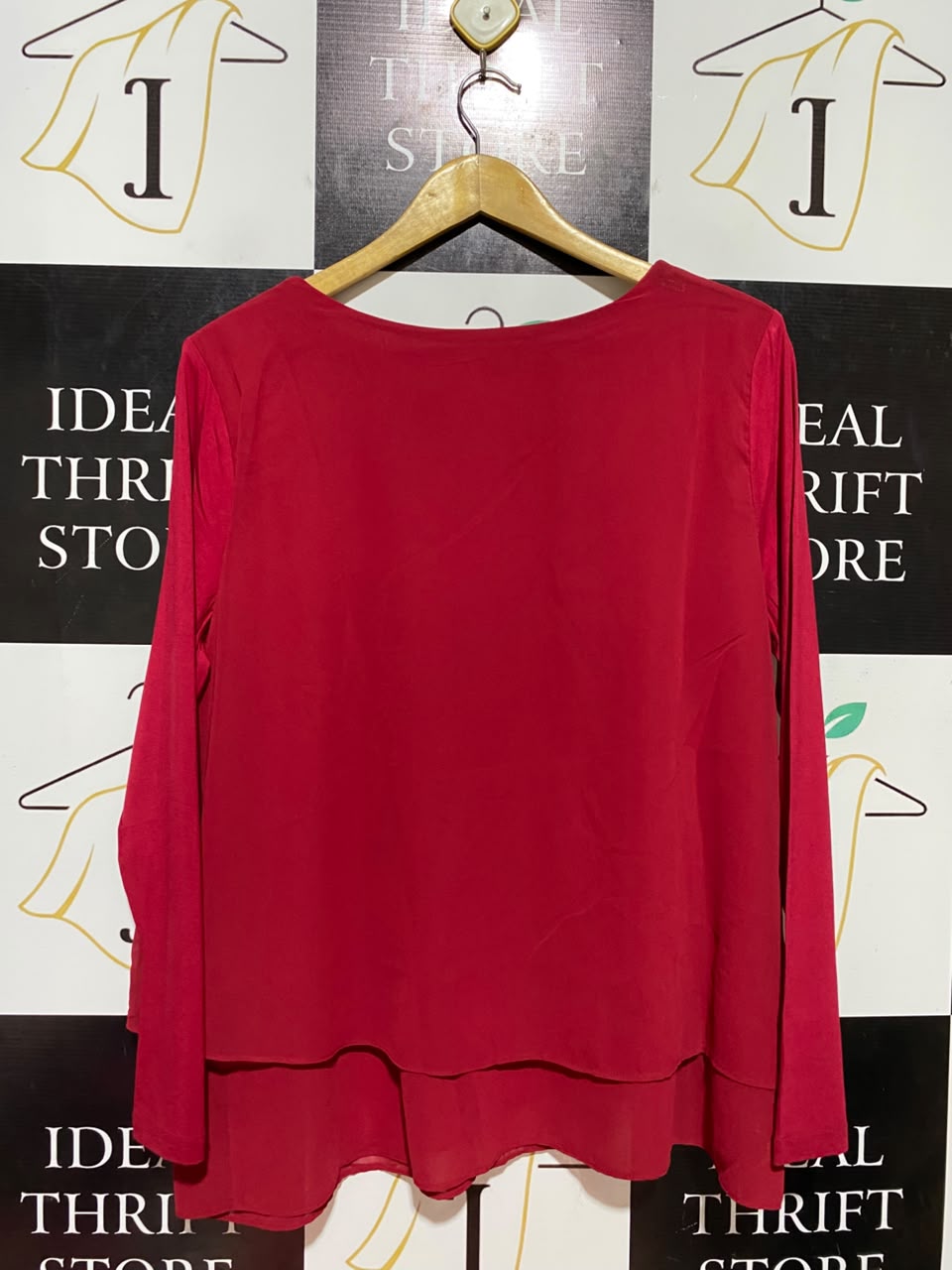 BASICS THREADZ |L| BUST 22| B37| RED LAYERED BLOUSE LONG SLEEVE V-NECK FLOWY TUNIC TOP