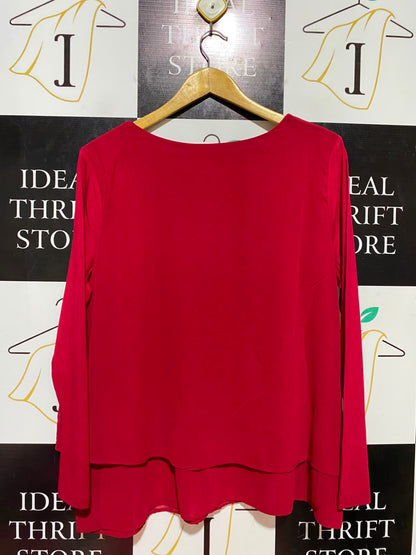 BASICS THREADZ |L| BUST 22| B37| RED LAYERED BLOUSE LONG SLEEVE V-NECK FLOWY TUNIC TOP