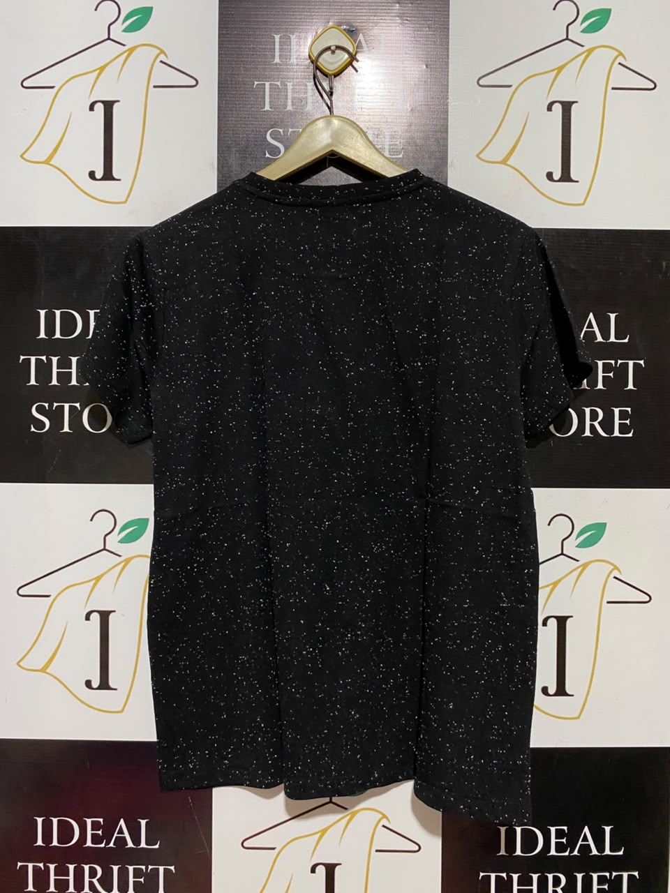 WONDER WOMAN |L| BUST 20| B37| WOMAN BLACK SPECKLED T-SHIRT METALLIC GOLD LOGO GRAPHIC TEE