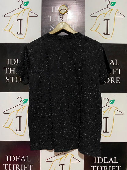 WONDER WOMAN |L| BUST 20| B37| WOMAN BLACK SPECKLED T-SHIRT METALLIC GOLD LOGO GRAPHIC TEE