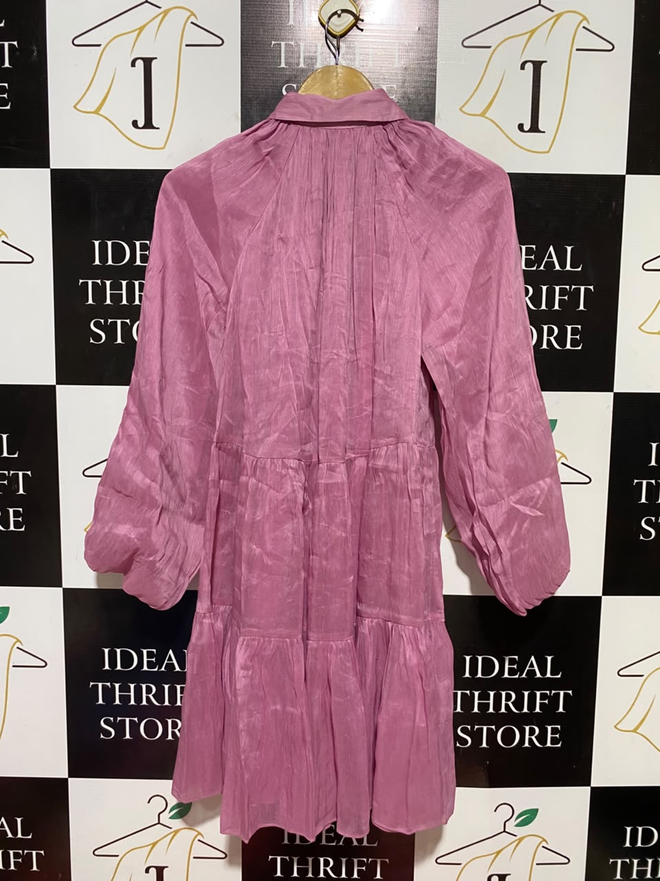 WITCHERY |M| BUST 18| B37| MAUVE PINK TIERED SHIRT DRESS BUTTON UP LONG BALLOON SLEEVE CRINKLE MINI SHIRTDRESS