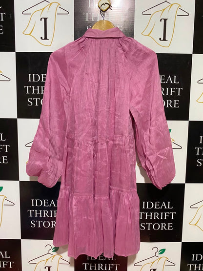 WITCHERY |M| BUST 18| B37| MAUVE PINK TIERED SHIRT DRESS BUTTON UP LONG BALLOON SLEEVE CRINKLE MINI SHIRTDRESS