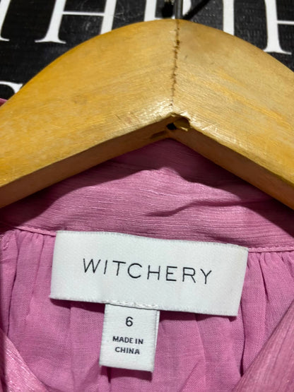 WITCHERY |M| BUST 18| B37| MAUVE PINK TIERED SHIRT DRESS BUTTON UP LONG BALLOON SLEEVE CRINKLE MINI SHIRTDRESS