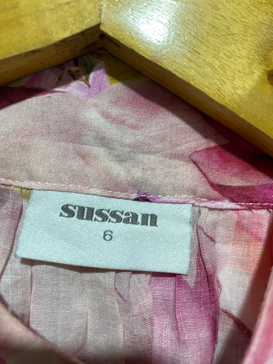 SUSSAN |M| BUST 21| B37| ELEGANT PINK FLORAL BUTTON UP BLOUSE LONG BALLOON SLEEVE MOCK NECK CHIC TUNIC SHIRT