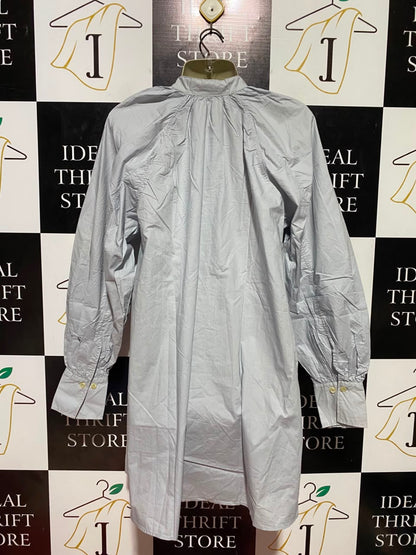 H&M |L| BUST 21| B37| LIGHT COBALT GREY MANDARIN COLLAR BUTTON FRONT TUNIC DRESS LONG SLEEVE OVERSIZED SHIRTDRESS