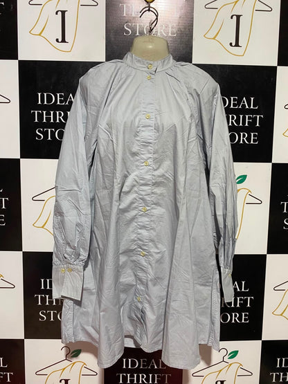 H&M |L| BUST 21| B37| LIGHT COBALT GREY MANDARIN COLLAR BUTTON FRONT TUNIC DRESS LONG SLEEVE OVERSIZED SHIRTDRESS