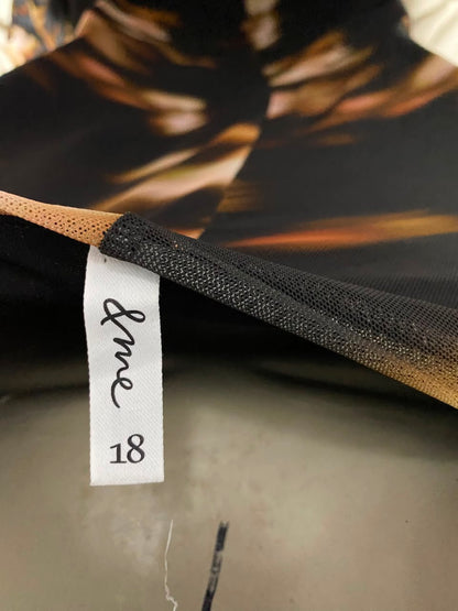 & ME |L| BUST 20| B37| ELEGANT RUCHED COWL NECK ABSTRACT PRINT MIDI DRESS SLEEVELESS BLACK GOLD COCKTAIL SHEATH DRESS