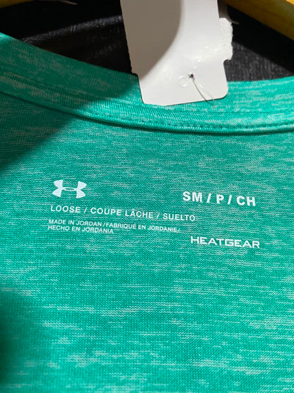 UNDER ARMOUR |M| BUST 18| B36| WOMEN'S HEATGEAR SHORT SLEEVE V-NECK ATHLETIC T-SHIRT IN HEATHER GREEN