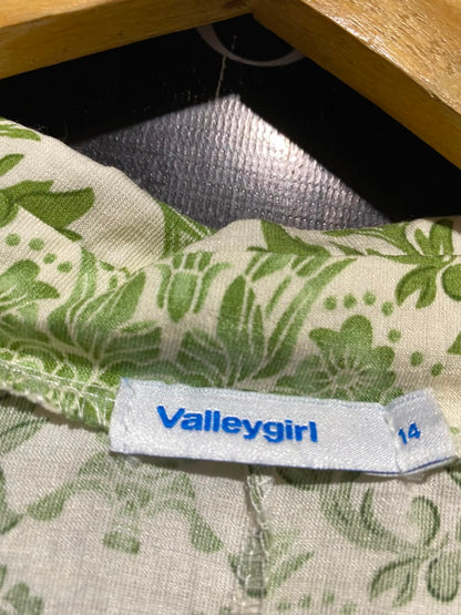 VALLEY GIRL |XL| BUST 22| B36| WOMEN'S ELEGANT GREEN DAMASK PRINT BUTTON-DOWN MIDI DRESS WITH SHIRT COLLAR AND LONG CONVERTIBLE SLEEVES