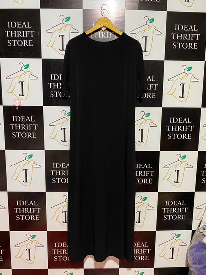 BASIC THREADZ |XL| BUST 22| B36| WOMEN'S CLASSIC SOLID BLACK V-NECK MAXI T-SHIRT DRESS WITH SHORT SLEEVES
