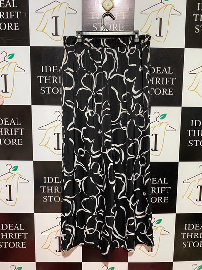 ANKO |XL| WAIST 34| B36| ELEGANT BLACK AND WHITE FLORAL PRINT WIDE-LEG PANTS - HIGH-WAISTED STYLISH TROUSERS FOR WOMEN