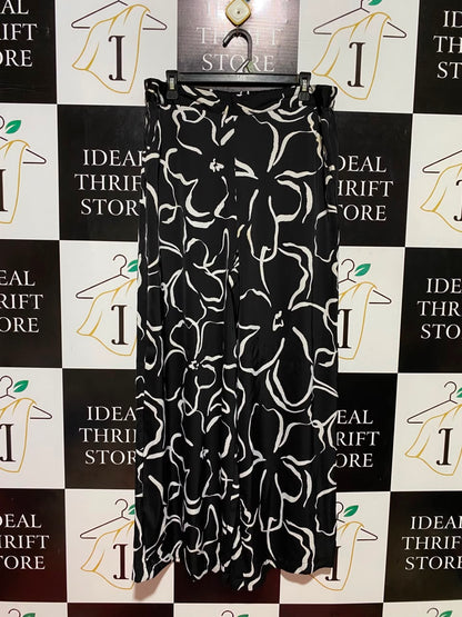 ANKO |XL| WAIST 34| B36| ELEGANT BLACK AND WHITE FLORAL PRINT WIDE-LEG PANTS - HIGH-WAISTED STYLISH TROUSERS FOR WOMEN