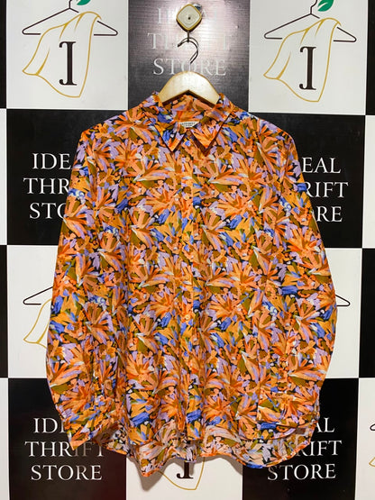 SPORTS CRAFT |XL| BUST 23| B36| VIBRANT MULTICOLOR ABSTRACT FLORAL PRINT BUTTON-DOWN SHIRT