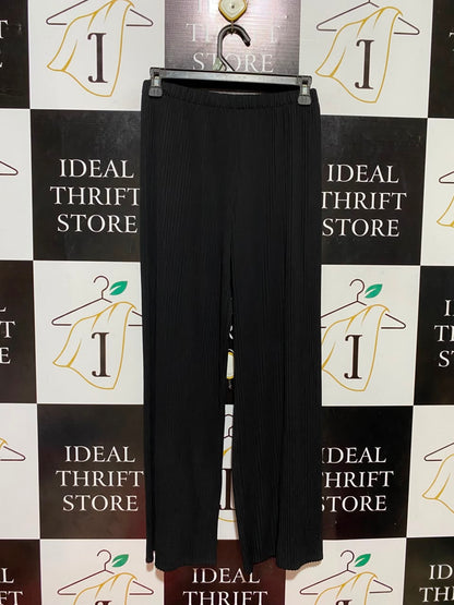 |S| WAIST 26| B36| CHIC BLACK PLEATED WIDE-LEG PANTS - HIGH-WAISTED STRETCHY PLISSÉ TROUSERS FOR WOMEN
