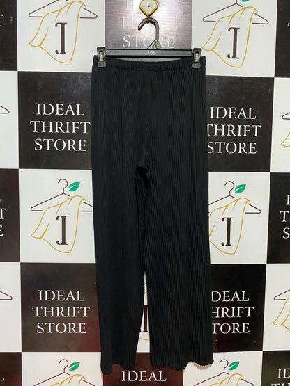 |S| WAIST 26| B36| CHIC BLACK PLEATED WIDE-LEG PANTS - HIGH-WAISTED STRETCHY PLISSÉ TROUSERS FOR WOMEN